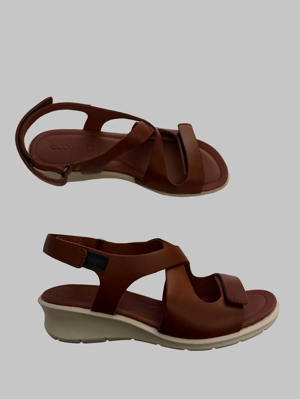 ECCO Brown Leather Adjustable Strap Sandals